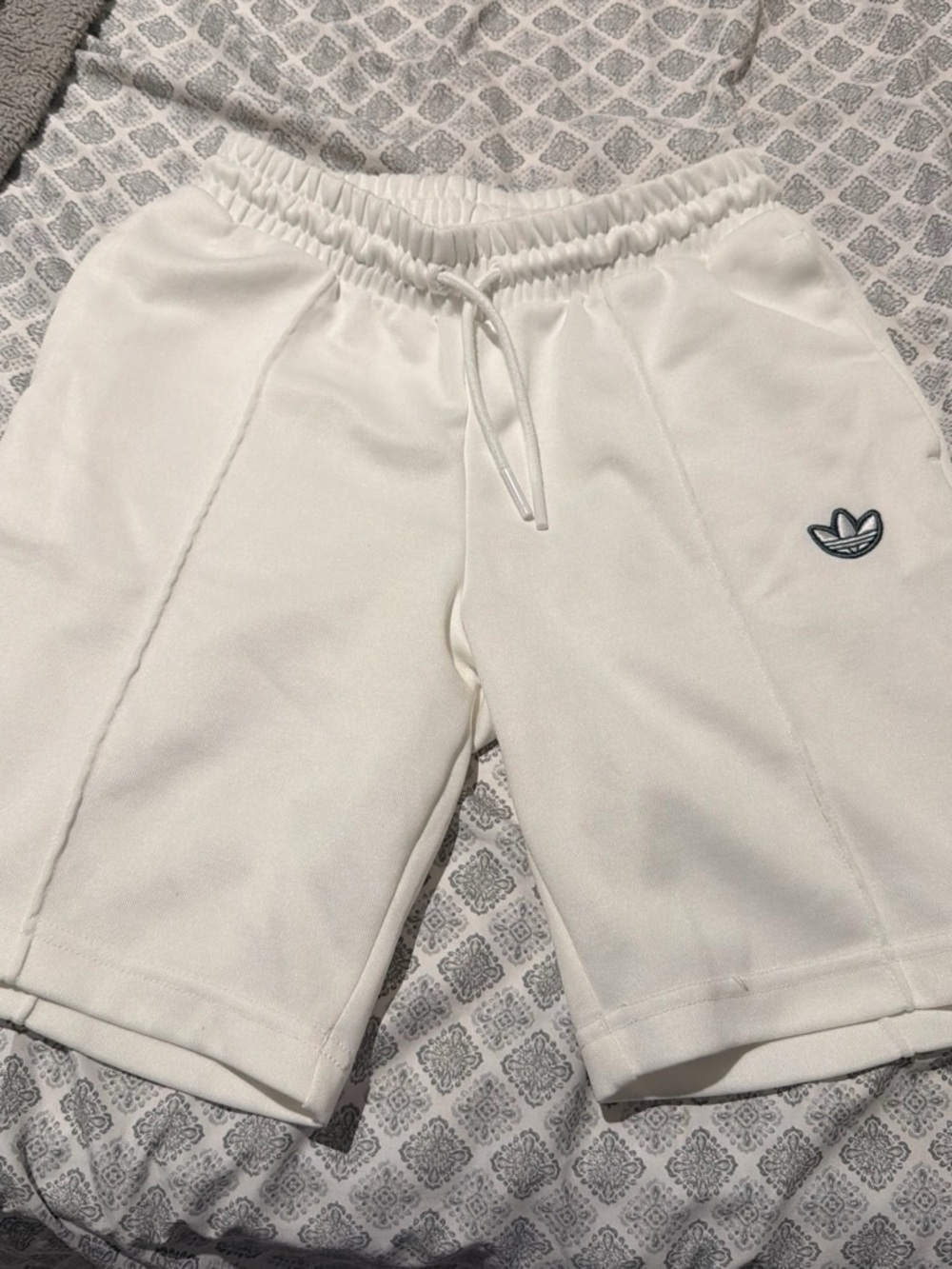 adidas White Trefoil Embroidered Athletic Shorts